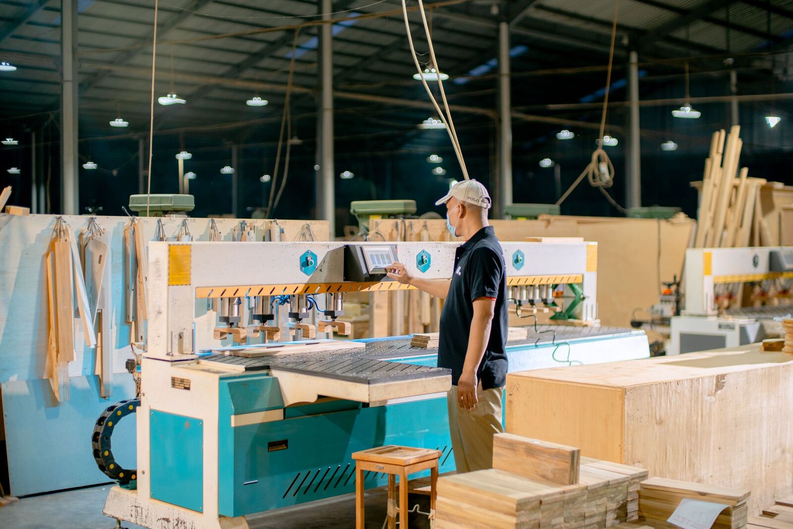 Furniture & Wood production in progress on a factory floor